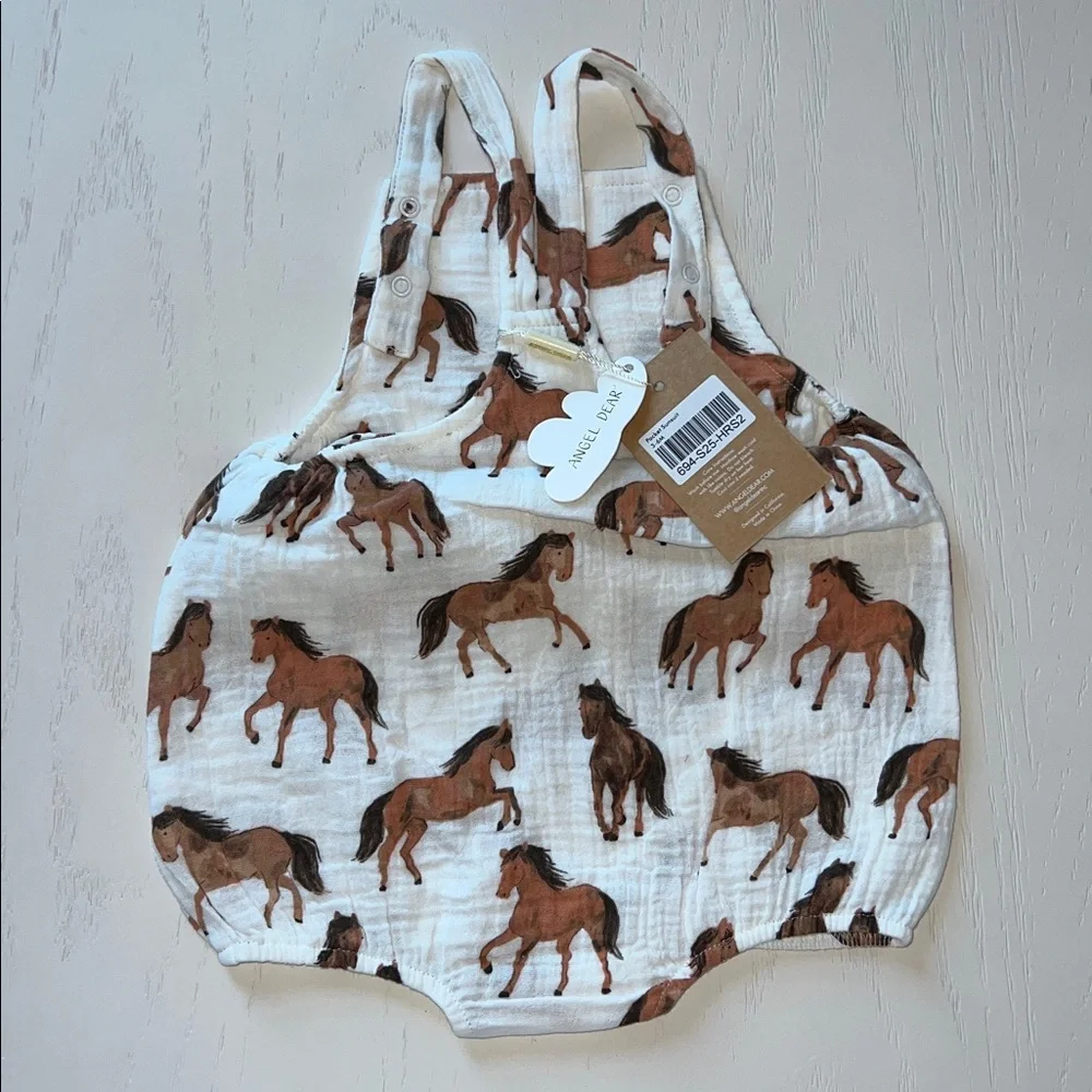 Angel Dear Organic Cotton Sunsuit Romper Horses 3-6 6-12 months